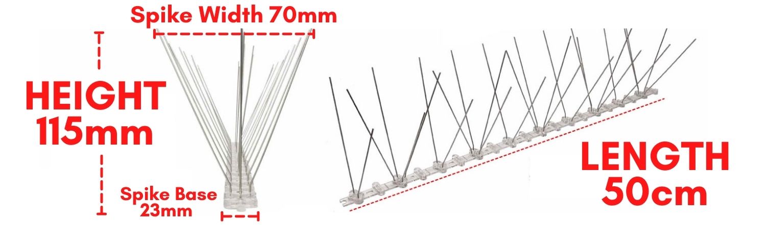 Stainless Steel Bird Spikes dimensions and specifications